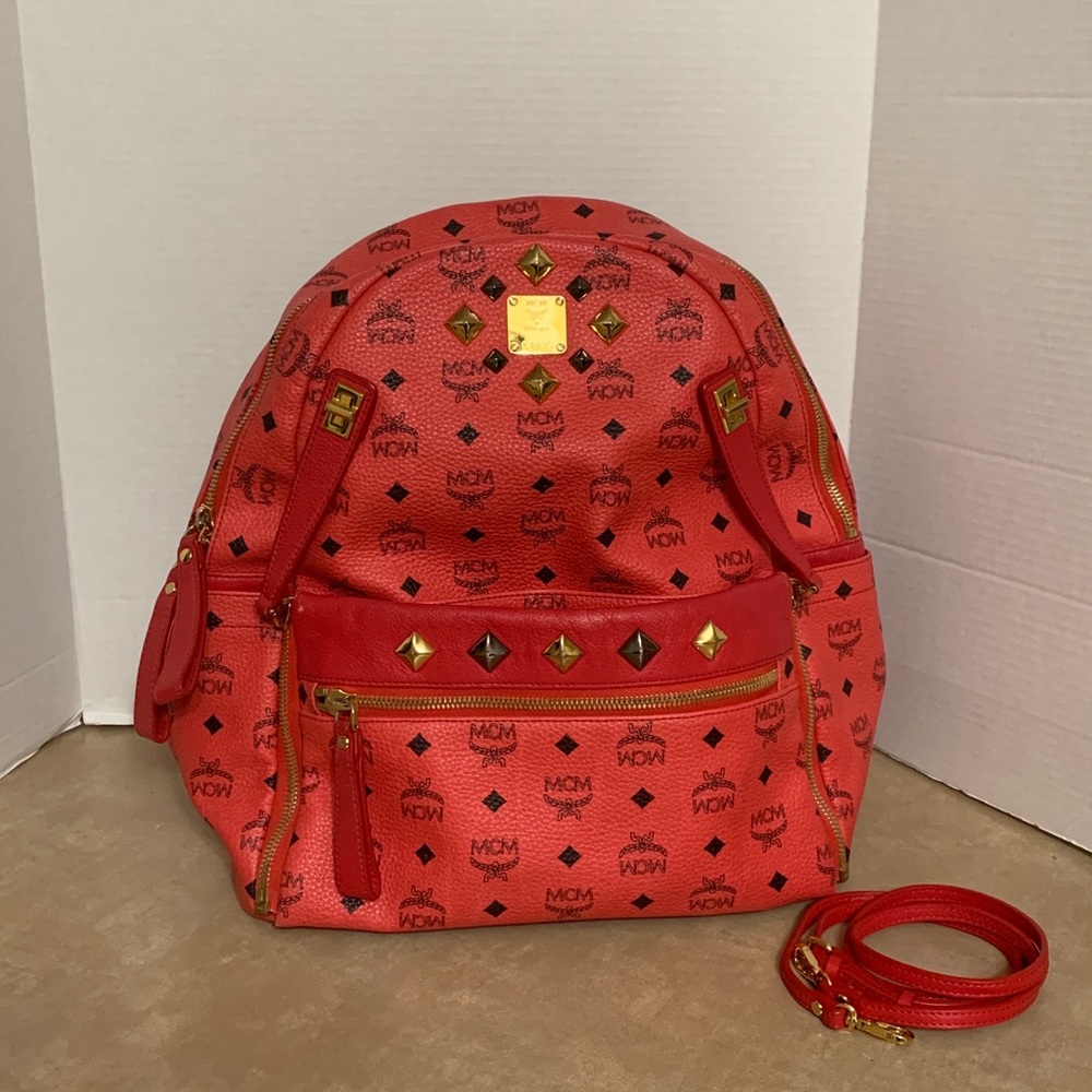 MCM Red Dual Stark Visetos Backpack
